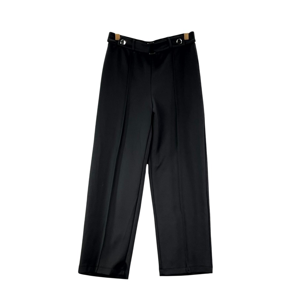 NY Collection Pants Womens PM Black Belted Stretch Academia Minimalist Office
